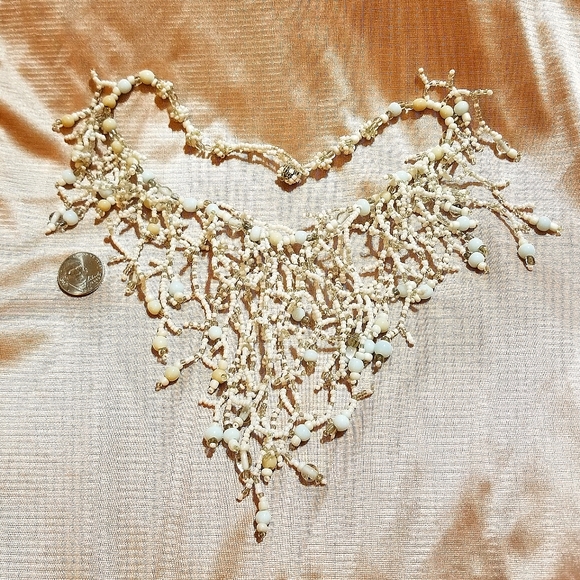 VTG Glass Bead Fringe Bib Necklace - Picture 6 of 6